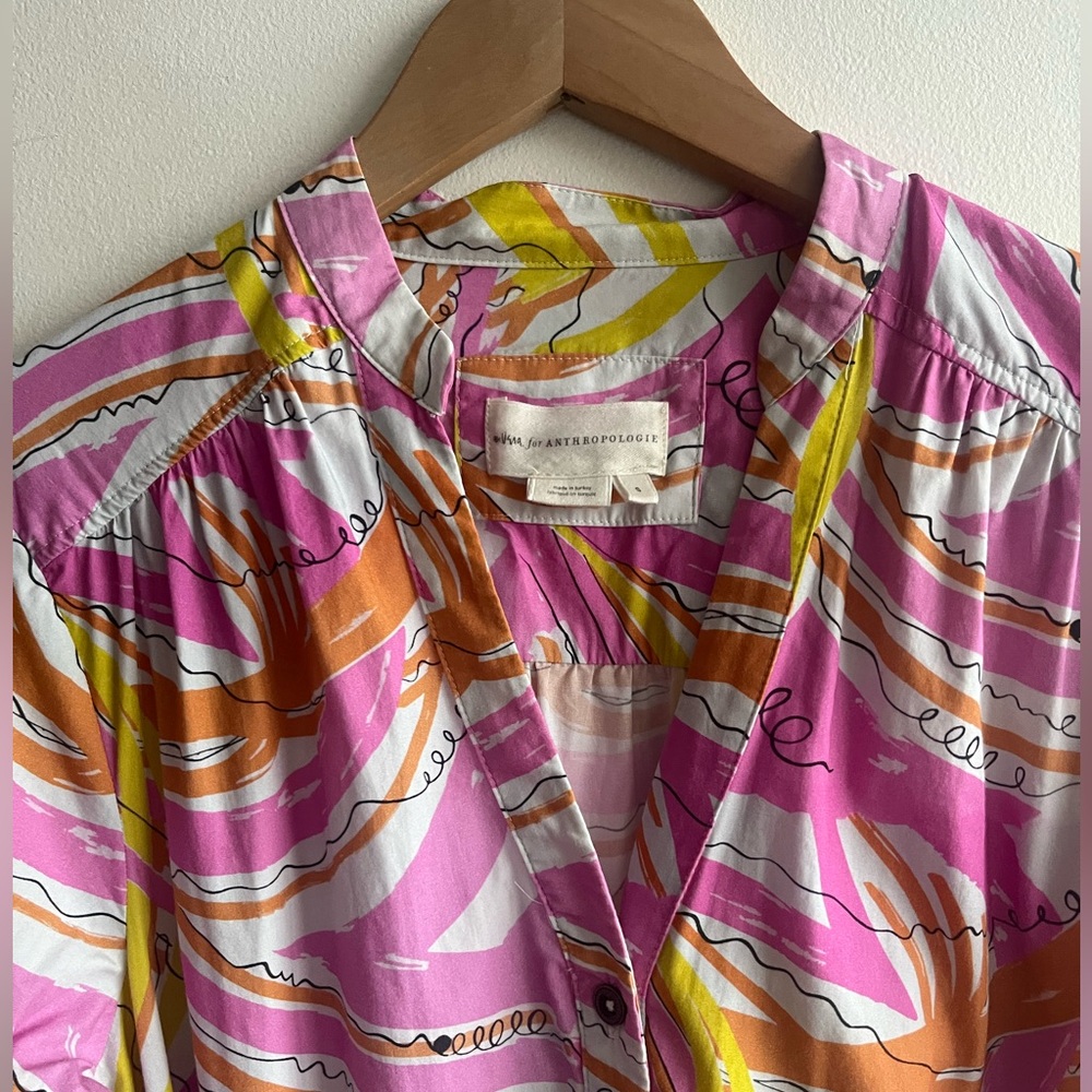 Anthropologie Pink & Orange Long Sleeve Printed Dress - Picture 3 of 14